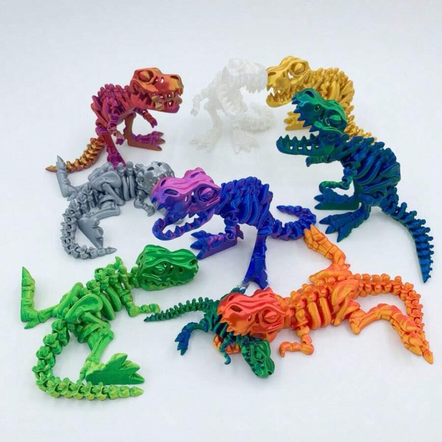 1 pieza Esqueleto articulado de Tiranosaurio Rex impreso en 3D (con tapa de cráneo extraíble), juguete de escritorio de huesos de dinosaurio, decoración de escritorio de colorida/holográfica, pequeño regalo para amigos/compañeros de trabajo, impreso en 3D, juguetes de dinosaurios, juguetes impresos en 3D