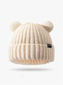1 pezzo Berretto lavorato a maglia nero invernale unisex, cappello morbido a forma di orso, cuffia calda con protezione per le orecchie adatta per teste grandi e carina - Multicolore - Visualizzare 15