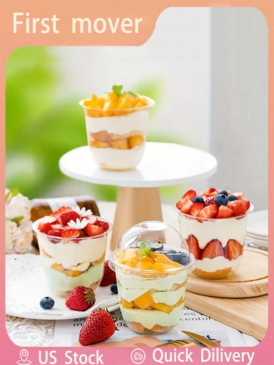 25 件/50 件大 U 形甜点杯，由聚丙烯制成，适合慕斯和甜点 | 非常适合情人节、万圣节、感恩节和独立日庆祝活动，非常适合家庭、旅行和冷饮服务 - 透明 - 查看 1