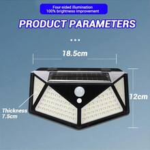 1pc 5.4 Inches Solar Powered 114led Abs Material Pc Solar Panel Wall Light With Inductive Feature & Ip65 Waterproof Grade & Built-in Battery For Garden Outdoor Wall Decor Lighting - Black - View 9