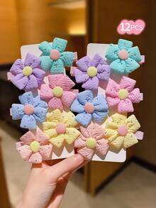 12pcs Fabric Flower Hair Clips For Little Girls Cute Hair Accessories - Multicolor - View 8