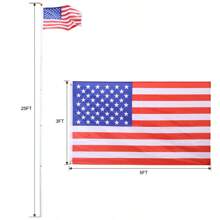 Flag Poles For Outside House, 16/25FT Sectional Flag Pole Kit, Extra Thick Heavy Duty Aluminum Flagpole, Outdoor Inground Flag Poles With Topper Balls For Yard, Residential Or Commercial - Silver - View 3