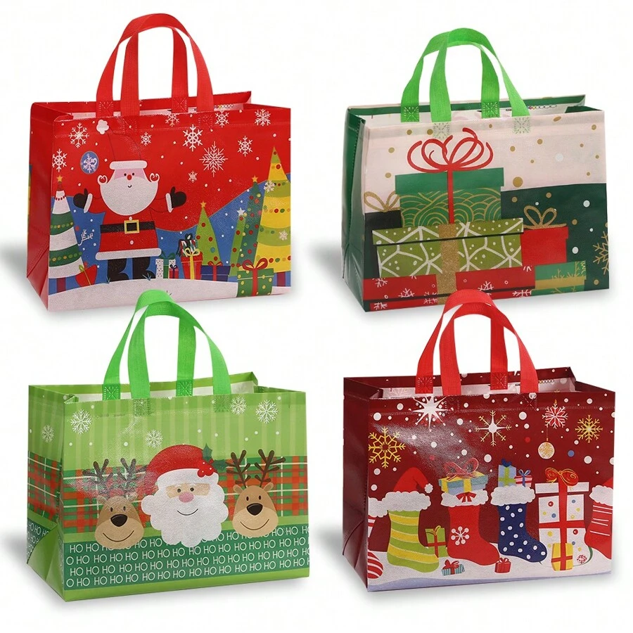 12 包圣诞礼品袋大号可重复使用圣诞手提袋，无纺布圣诞袋，适用于新年购物、圣诞惊喜、圣诞派对用品圣诞节圣诞装饰圣诞装饰品圣诞袋圣诞礼物 - 混色 - 查看 1