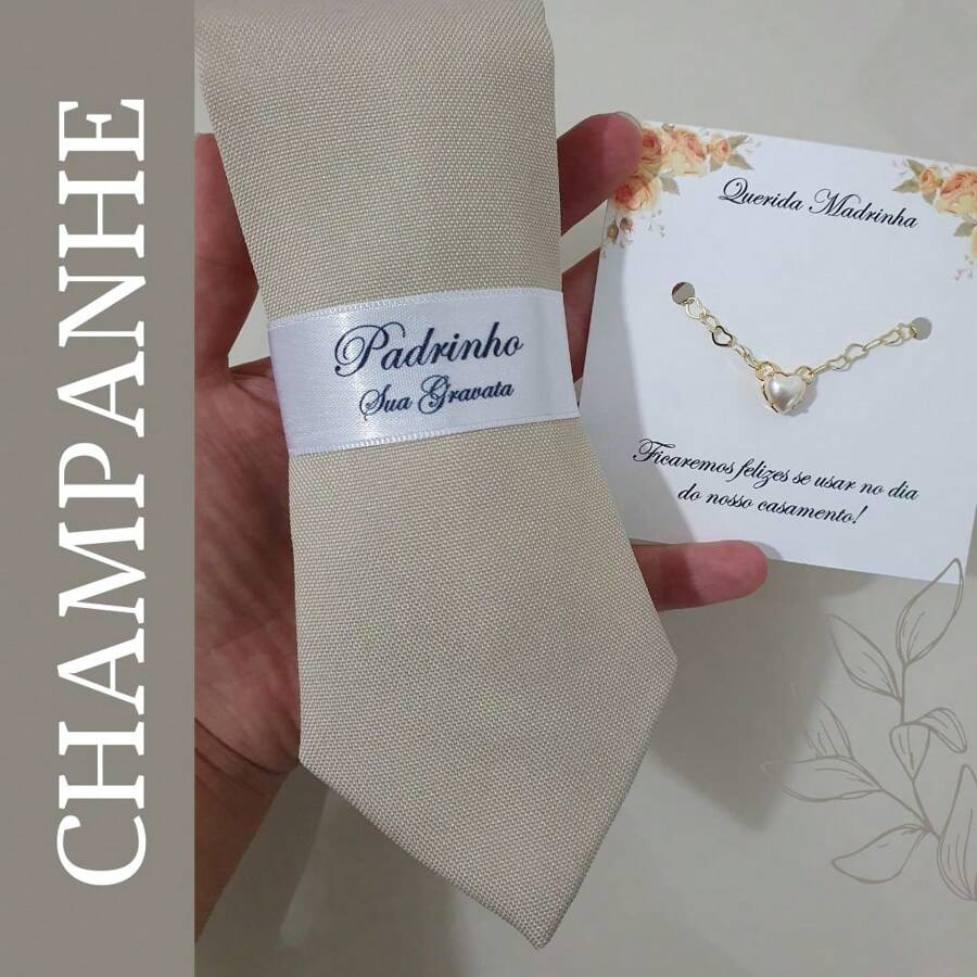 Semi Slim Godfather Tie And Gold Plated Godmother Bracelet Kit READY DELIVERY - 香檳色 - 查看 1
