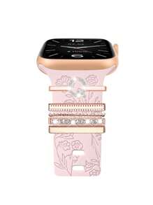 St.siabe St. Siabe 5 Pieces Men's And Women's Ring Set Compatible With Apple Watch Band Silicone Strap Charm 45MM 44MM 42MM 41MM 40MM 38MM Compatible With Apple Watch Series 8 7 6 5 4 3 2 1 Strap Metal Rhinestone Charm Perfect Fit Accessories, Apple Watch Strap Suitable For 20mm And Other Smart Watch Strap Accessories (Excluding Strap)
