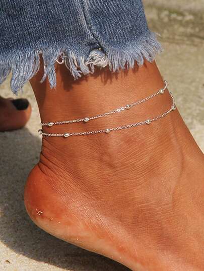1pc Minimalist Stylish Double Beaded Anklet For Women