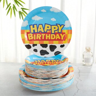Platos de papel con estampado de vaca de 7/9 pulgadas, platos desechables adecuados para fiestas de cumpleaños, picnics y otras celebraciones, de vuelta a la escuela, Día de San Valentín
