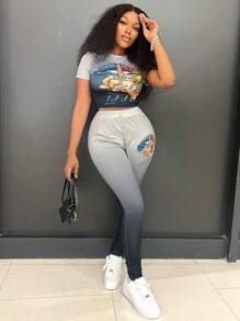 Ombre Lip Print Sexy Outfit - Black and White - View 4