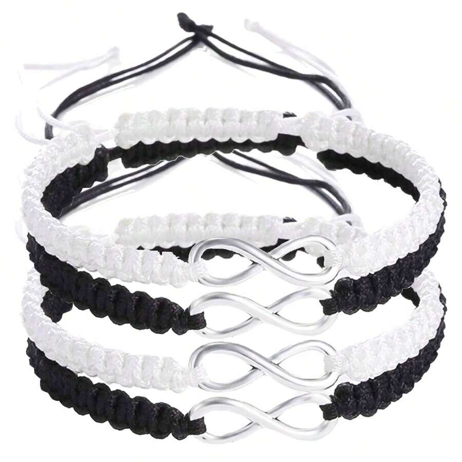 4 piezas/set de pulseras con símbolo infinito tejidas a mano, joyería de regalo para parejas y amigos unisex - Pulsera - Ver 1