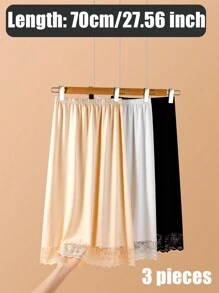3pcs/1pc Women's Waist Cincher Anti-Static Anti-Light Inner Lining Lace Decor Long Midi-Length Skirt Slip, Elastic And Adjustable Waistband, Multiple Colors & Sizes (One Size Fits All) Valentine's Day Summer, School Fall, Autumn, Halloween