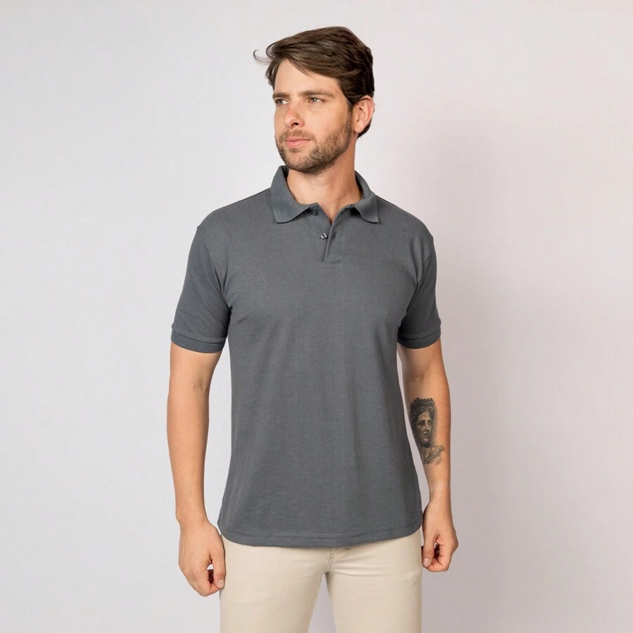 Men's Polo Shirt Wholesale Collar Uniform Embroider Green Flag - Xám - Xem 1