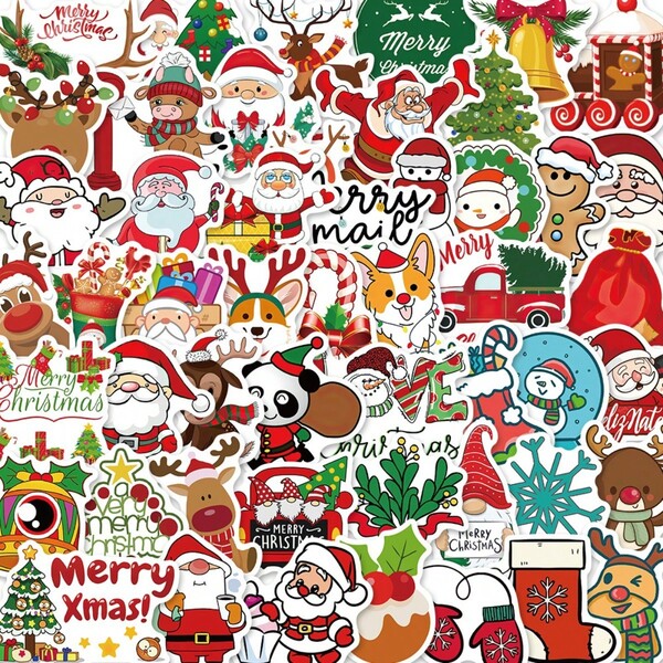 50pcs Cartoon Christmas Sticker Set - Perfect For DIY Gift Decorations, Mobile Phone Cases & Christmas Gift Bag More! Christmas Christmas DecorChristmas DecorationsChristmas Stickers Christmas Gifts