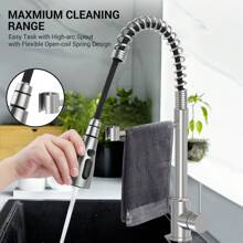 Spring Kitchen Sink Mixer Tap With Pull Down Spray, SREWOHS PRO 304 Stainless Steel, 4 Spray Modes, Pull Down Kitchen Faucet, Single Handle, High Arc, 360° Rotation, G3/8 For EU - 銀色 - 查看 4