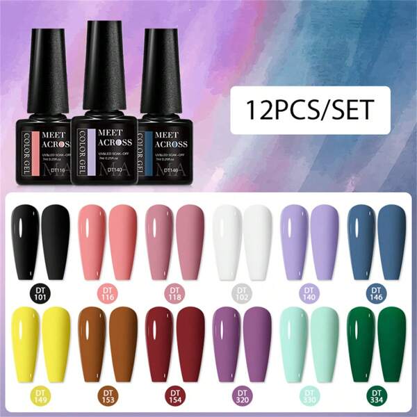 12pcs Gel Nail Polish Set, Spring Summer Nails, Pink Solid Color Nail Gel Polish Set, 7ml Semi Permanent UV Gel Varnish Soak Off UV LED Nail Glue, Manicure Kit Nail Supplies Nail Art DIY Home Salon Gift For Women