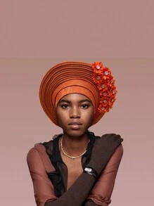 Traditional African & South American Layered Floral Headdress, Nigerian Gele Headwrap, Suitable For Daily Wear, Weddings, Parties, Gatherings, And Ideal Mother's Day Gift