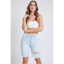 Women's Boyfriend Denim Shorts - N Indigo Blue Rips - View 2