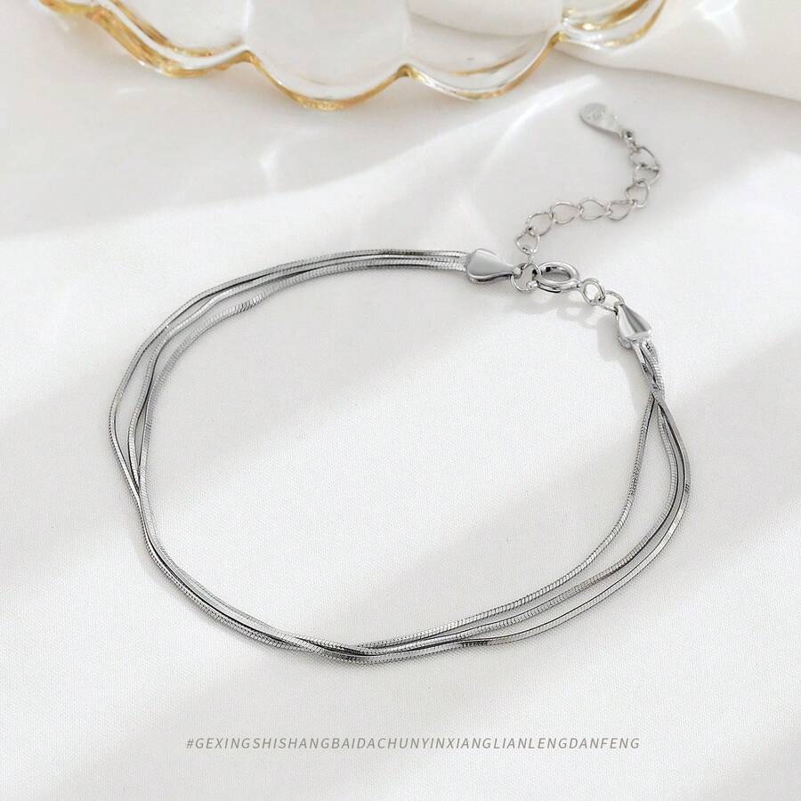 OMID 925 纯银简约三层蛇骨链手链，女士时尚珠宝 - 手鍊 - 查看 1