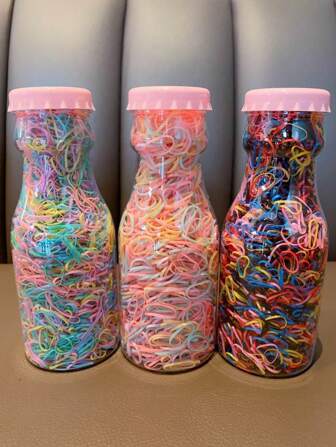 3000 st/flaska Blandning Färg Barn Söt Cartoon Elastiska hårband Baby Girls Härliga Srunchies Gummiband Barn Hår Accessoarer Set