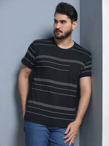 Men's Crew Neck T-Shirt With Pocket - 黑色 - 查看 5