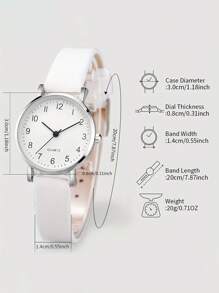 JasonRolls 6 Stücke/Set, Damen Uhr, modisch und einfaches Legierung Kleingehäuse Weiß, bequemes PU Armband Damen Uhr, Schmuckset, Halskette, Armband, Ohrringe, Ring Uhr Armband Set, geeignet für tägliches Kombinieren, Geschenk