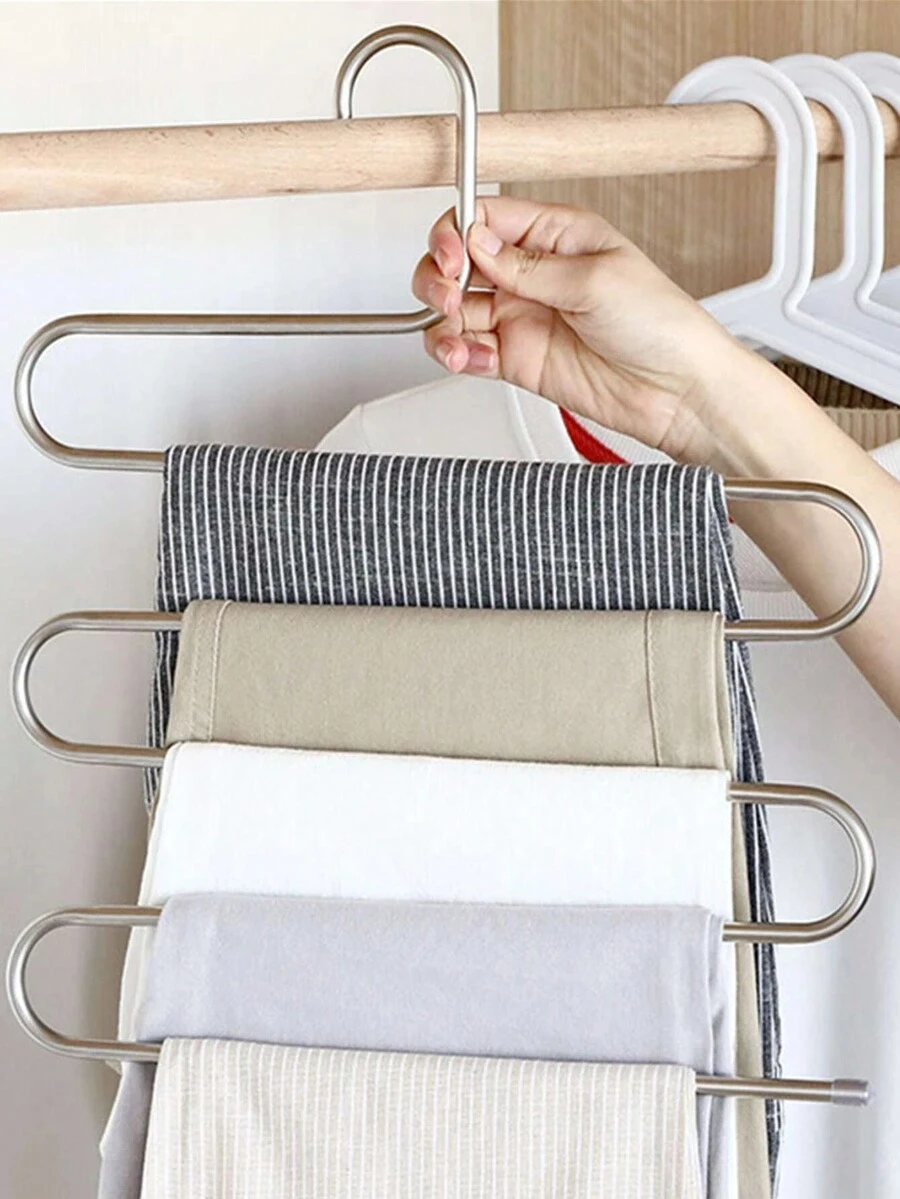 1/2 Chiếc Giá Để Quần 5 Lớp Thép Không Gỉ Loại S Nhiều Lớp Giá Treo Quần Áo - Bạc - Xem 1