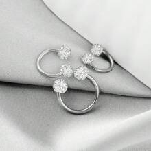 SENLANSP 3 chiếc Bông tai dạng vòng bằng gốm mềm lấp lánh dành cho phụ nữ, cô gái Bông tai hình chữ C sáng bóng thanh nhã đầy đủ Zirconia Inlay Mũi Lip Nhẫn Quà tặng trang sức 6/8/10mm - Bạc - Xem 6