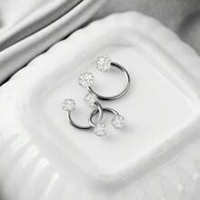 SENLANSP 3 chiếc Bông tai dạng vòng bằng gốm mềm lấp lánh dành cho phụ nữ, cô gái Bông tai hình chữ C sáng bóng thanh nhã đầy đủ Zirconia Inlay Mũi Lip Nhẫn Quà tặng trang sức 6/8/10mm - Bạc - Xem 8