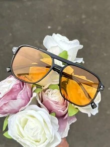 1副方形大框女士时尚眼镜，铆钉装饰，街头时尚眼镜，适合日常出行和夏季海滩度假、户外活动和旅行。 - 珊瑚橙 - 查看 2