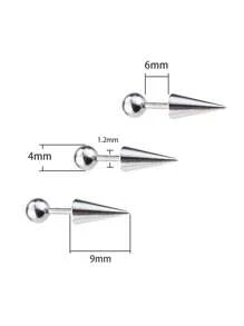 3Pcs/Set Stainless Steel Spike Helix Piercing Earring Devil Ear Stack Cartilage Body Piercing Jewelry Punk Style - Silver - View 4