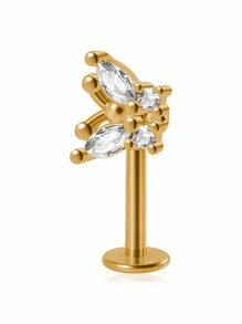 1PC Stainless Steel Marquise Vertical Post Helix Piercing Crown/Butterfly Earrings Cartilage Helix Stud Body Piercing Jewelry - As Shown - View 12