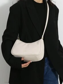 优质纹理单肩包，多功能通勤斜挎包 - 白色 - 查看 1