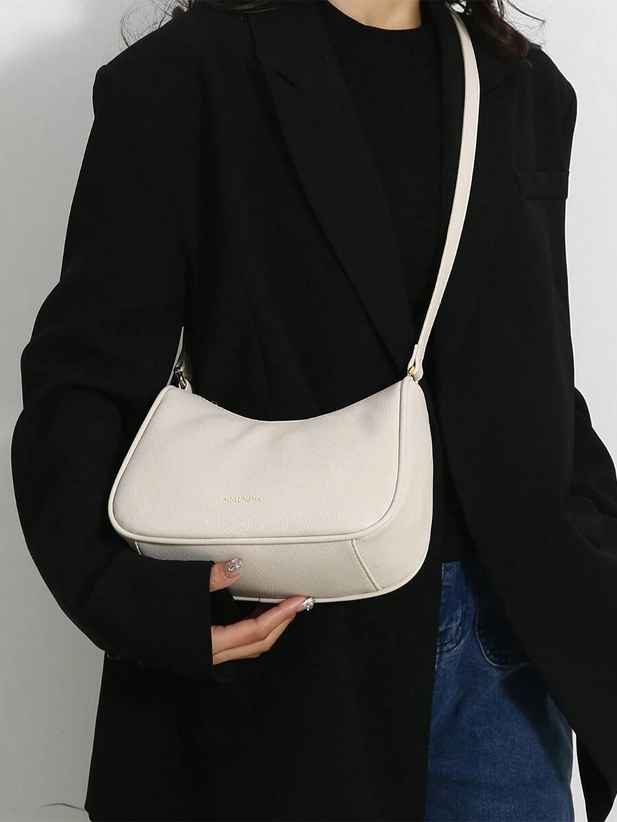 优质纹理单肩包，多功能通勤斜挎包 - 白色 - 查看 1