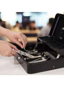 Caja de Seguridad para Dinero con Llaves y Cerradura de Seguridad, Caja Registradora con 4 Charolas para Billetes y 5 Depósitos para Monedas, Caja Fuerte para Almacenamiento de Efectivo - Negro - Ver 11