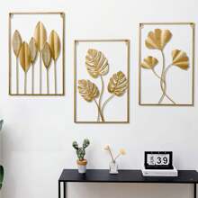 1 Pieza Decoración De Pared Colgante De Hojas De Metal Nórdico, Escultura De Pared De Hoja Nórdica Decoración Colgante De, Colgador de pared de hierro con forma de planta de la jungla creativa Mural Colgante De Pared De Hojas De Ginkgo, Hojas De Palma Y Arce Para Decoración Del Hogar De La Sala De Estar Y Dormitorio(40*60cm) - Hoja verde - Ver 3