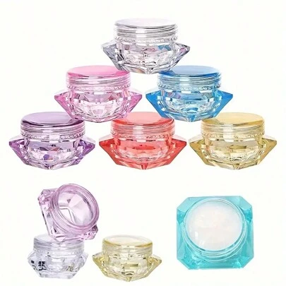 5pcs Travel Essential Diamond Face Cream Jars, Cosmetic Containers, Lotion Bottles, Makeup Sample Cases, Cosmetic Refillable Boxes, Camping Portable Dispensers, Small Items Nail Art Gel Boxes, Travel Subpackage Bottles