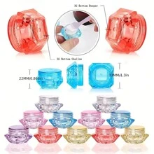 5pcs Travel Essential Diamond Face Cream Jars, Cosmetic Containers, Lotion Bottles, Makeup Sample Cases, Cosmetic Refillable Boxes, Camping Portable Dispensers, Small Items Nail Art Gel Boxes, Travel Subpackage Bottles - Multicolor-(random Colors) - View 2