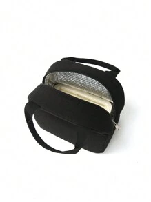 1个可爱纯色大容量多功能灯芯绒便携式儿童午餐包，午餐盒包，保温午餐包，适合女孩、男孩携带午餐去学校、户外旅行、野餐 - 黑色 - 查看 7