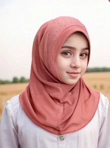 1pc Sequined Solid Color Elastic Convenient Beanie Headscarf For Girl, Handmade Chain Decor Hijab Turban Cap