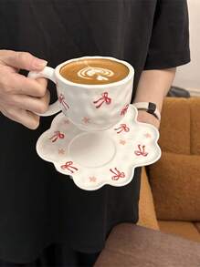 1 bộ, Cốc cà phê và đĩa lót bằng gốm hoa cổ điển, Cốc cà phê và đĩa nơ thủ công bất đối xứng, Cốc trà chiều, Cốc nước văn phòng, Cốc đựng sữa ăn sáng gia dụng chất lượng cao, Quà tặng cho bé gái - Nhiều màu - Xem 6