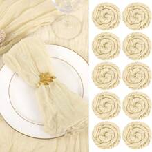 6/12/18/24pcs Sage Green 20x20 Inch Balinese Muslin Napkins, Crinkle Texture Cloth Napkins, Multi-Color Options, Great For Weddings, Parties, Daily Use, Dinner Table Decor - Beige - View 16