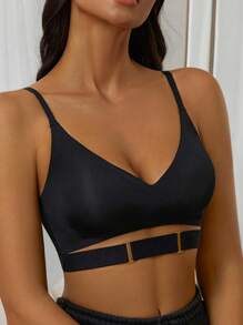 女士黑色性感镂空设计文胸带可拆卸胸垫，内衣 - 黑色 - 查看 2