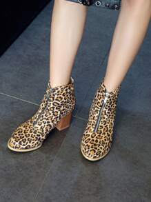 欧美风女短靴2024秋冬新款尖头细跟高跟鞋时尚豹纹短靴