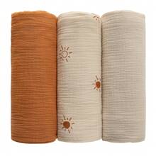 Chăn quấn bằng vải muslin cho trẻ sơ sinh, 3 gói chăn mềm mại thoáng khí, quần áo ợ hơi quấn tã cỡ lớn 38 x 40 inch, đồ dùng tắm cho trẻ sơ sinh thiết yếu, quà tặng cho trẻ mới biết đi tình yêu Valentine - trái cam - Xem 2