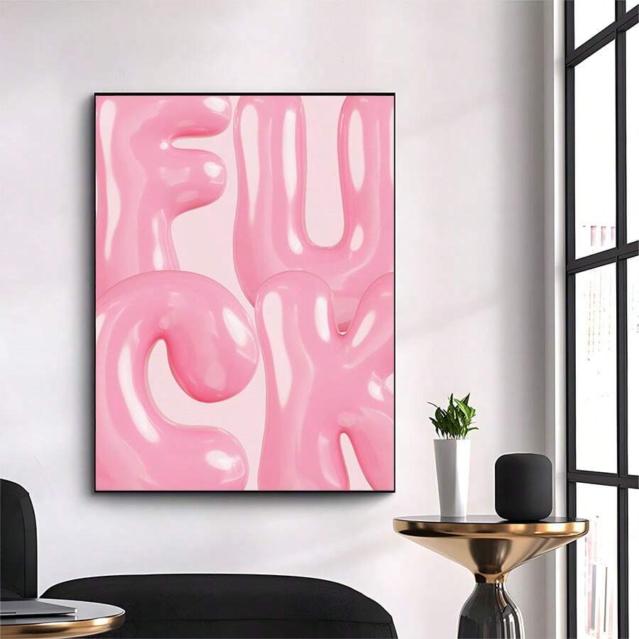 1 件现代创意帆布海报和印刷品，粉色美学帆布装饰画，适用于客厅、卧室、宿舍墙壁装饰，无框架 - 粉色 - 查看 1