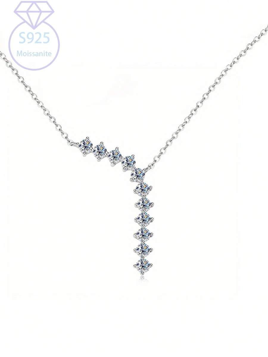 一条 S925 银 1.1 克拉项链，婚礼和订婚珠宝，适合返校季节和夏季，可作为送给妻子、女朋友、最好的朋友、姐妹、亲戚和朋友的礼物，生日、周年纪念日、聚会、约会、晚餐、新珠宝礼物 - 銀色 - 查看 1