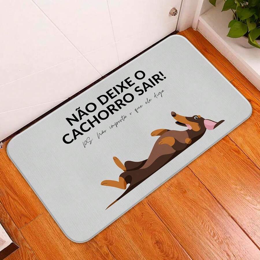 Rubberized Carpet For Bedroom, Living Room And Entrance - 34X60 - 2mm - DON'T LEAVE THE DOG - Blanco y Negro - Ver 1