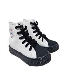 Tenis botita bebé niño niña zapatito choclo unisex casual urbano primeros pasos hasta 10 años 12mx-21mx lona tela blanco rosa negro negro amarillo confort - Blanco y Negro - Ver 2