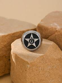 1pc Stainless Steel 18K Gold Plated Punk Letter G Five Pointed Star Pattern Men's Rings Summer Jewelry - Ring - View 14