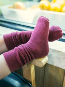 1 Pair Solid Color Knee High Socks For Toddlers, Black And White, Soft And Comfortable Mid-Calf Length Dress Socks, Suitable For All Seasons - Burgundy - View 4