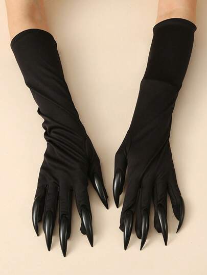 1 双超长指甲效果万圣节手套、万圣节派对手部装饰、舞台表演道具、搞笑手套、角色扮演配件